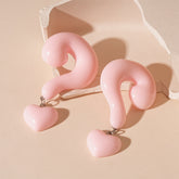 Question Mark Heart Enamel Baby Pink Dangler Drop Earring For Women