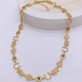 Evil Eye Hamsa Elephant 18K Gold Silver CZ Anti Tarnish Necklace