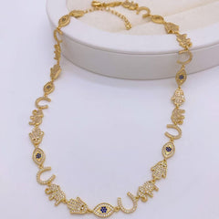 Evil Eye Hamsa Elephant 18K Gold Silver CZ Anti Tarnish Necklace