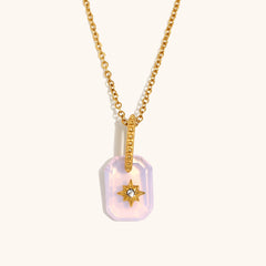 Rectangle Star Transparent 18K Gold Stainless Steel Anti Tarnish Pendant Chain Necklace For Women