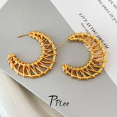 Designer Cage Wrap Gold Silver Plain Anti Tarnish Copper Hoop Earrings