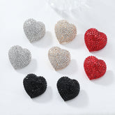 Heart Red Black Gold Silver Rhinestone Crystal Stud Earring For Women