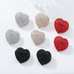 Heart Red Black Gold Silver Rhinestone Crystal Stud Earring For Women