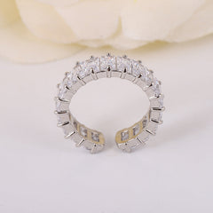 Baguette CZ 18K Gold Silver Anti Tarnish Adjustable Band Ring