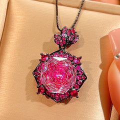 Rose Crystal Green Pink Black Pendant Earring Ring Set For Women