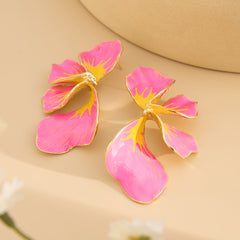 Floral Flower Leaf 18K Gold White Pink Yellow Dangler Earring For Women