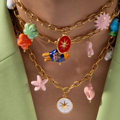 Star Sun Fish Flower 18K Gold Stainless Steel Charm Link Chain Necklace For Women