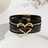Heart Multi Layered Leather Bracelet Wrist Band For Women