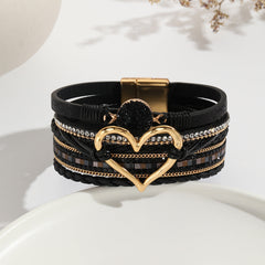 Heart Multi Layered Leather Bracelet Wrist Band For Women