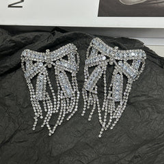 Sparkling Diamond Zircon Bow Silver Cubic Zirconia Dangler Earring For Women