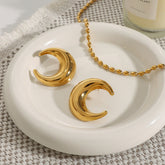 Crescent Moon 18K Gold Stainless Steel Anti Tarnish Stud Earring For Women