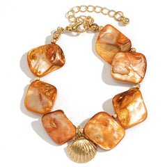 Shell Multi Gemstone Beads 18k Gold Anti Tarnish Bracelet For Women