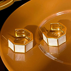 Hexagon Rectangle Enamel White Black 18K Gold Plated Anti Tarnish Hoop Earring For Women