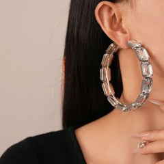 Gold Silver Pink Rhinestone Hoop Earring For Women