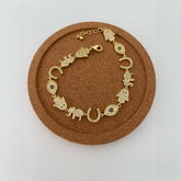 Evil Eye & Hand Charm Gold Silver CZ Anti Tarnish Copper Bracelet
