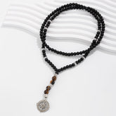 Black Brown Beads Anchor Wheel Silver Long Necklace Chain For Men Women