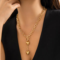 Dual Heart Toggle Lock 18K Gold Necklace Link Chain For Women
