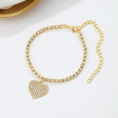 Heart Solitaire Cubic Zirconia 18K Gold Plated Anti Tarnish Anklet For Women