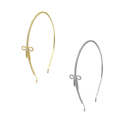 Bow 18k Gold Silver Rhinestone Cubic Zirconia Headband Hair Band Accessories For Women