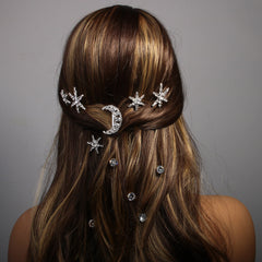 Star Moon Rhinestone Silver Hair Clips Hair Accessories For Women