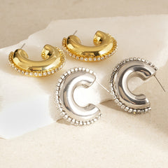 18K Gold Silver Cubic Zirconia Stainless Steel Hoop Earring for Women