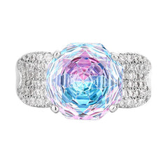 Rose Solitaire Cubic Zirconia Silver Anti Tarnish Adjustable Ring For Women