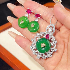 Green Pink White Silver Cubic Zirconia Anti Tarnish Pendant Earring For Women