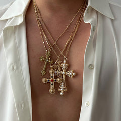 Jesus Cross Rosary 18K Gold Plated Anti Tarnish Necklace Pendant Chain For Men Women