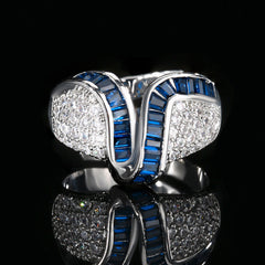 Silver Green Blue Pink Border Cubic Zirconia Adjustable Ring For Women