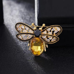 Green Yellow Bee Gold Plated Crystal Brooch For Women