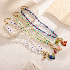 Heart Crystal Multicolor Beads 18K Gold Charm Necklace For Women