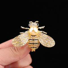 Gold Blue Honeybee Pearl Brooch For Women