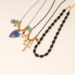 Cross Heart Butterfly Gold Blue Black Anti Tarnish Charm Necklace Pack Of 3 For Women