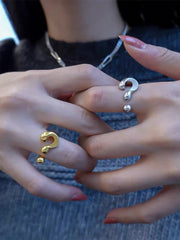 Retro Question Mark Exclamation Mark 18K Gold Silver Anti Tarnish Adjustable Ring For Women