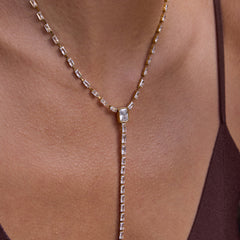 Gold Baguette Cubic Zirconia Stainless Steel Necklace For Women