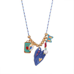 Cross Heart Butterfly Gold Blue Black Anti Tarnish Charm Necklace Pack Of 3 For Women