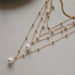 Drop White 18K Gold Anti Tarnish Pearl Layer Link Chain Anti Tarnish Necklace For Women Group1