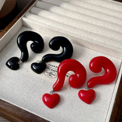 Question Mark Heart Enamel 18K Gold Red Black Anti Tarnish Dangler Drop Earring For Women Group6