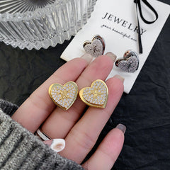 Heart 18K Gold Silver Cubic Zirconia Anti Tarnish Stud Earring Pair For Women