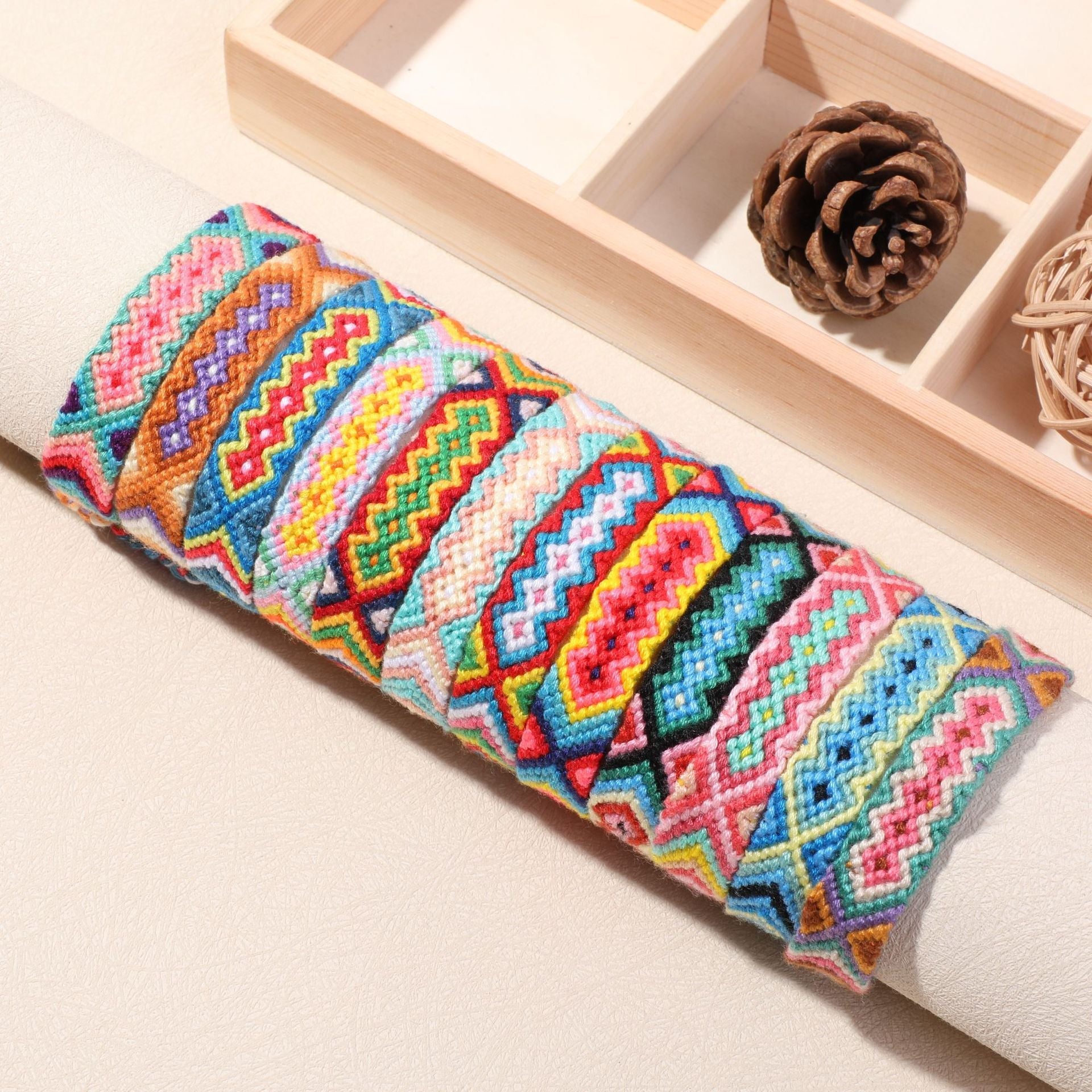 Bohemian Rainbow Braided Threads Adjustable Bracelet For Women