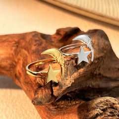 Crescent moon 18K Gold Plated Silver Anti Tarnish Free Size Ring For Women