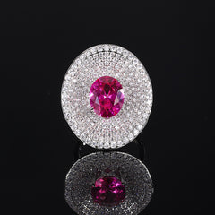Ruby Pink Oval Silver Plated CZ Copper Anti Tarnish Cocktail Ring