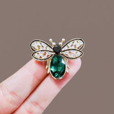 Green Yellow Bee Gold Plated Crystal Brooch For Women
