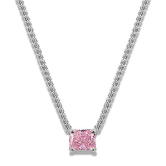 Rectangle Solitaire Silver Yellow Pink Cubic Zirconia Crystal Stainless Steel Anti Tarnish Necklace Chain For Women