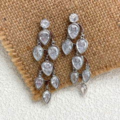 Drop Solitaire 18K Gold Silver Cubic Zirconia Anti Tarnish Dangler Earring For Women