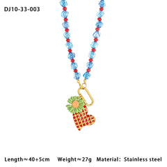 Heart Crystal Multicolor Beads 18K Gold Charm Necklace For Women