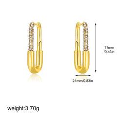 Slim U-Shape Gold Plated CZ Anti Tarnish Stainless Steel Hoop Earrings
