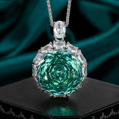 Rose Cut Dream Green Pink Silver Anti Tarnish Green Pendant Ring Set For Women