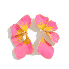 Floral Flower Leaf 18K Gold White Pink Yellow Dangler Earring For Women