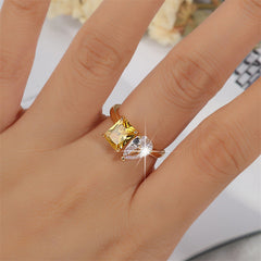 Drop Square solitaire Yellow 18k Gold Anti Tarnish Free Size Ring For Women